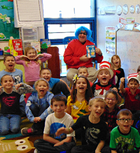 teacher and students celebrating Dr. Seuss